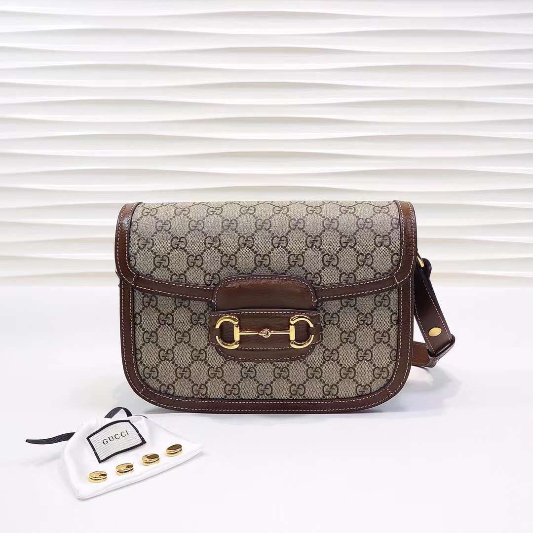Gucci Horsebit 1955 Shoulder Bag - GG Supreme Canvas & Brown Leather