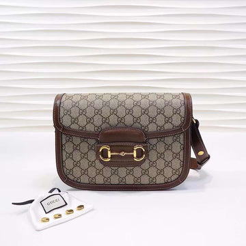 Gucci Horsebit 1955 Shoulder Bag - GG Supreme Canvas & Brown Leather