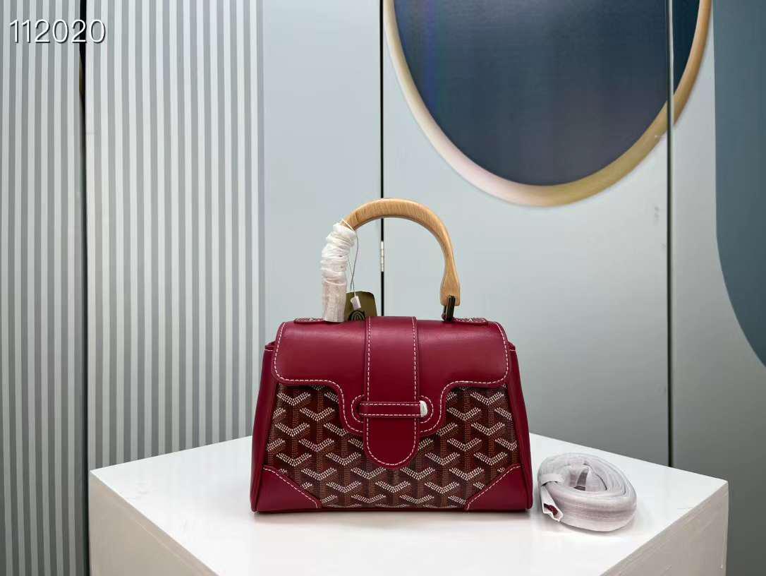 Luxury Goyard Saigon Structured Tote Grey Coated Canvas | Wood Handle, Leather Trim & Crossbody Strap