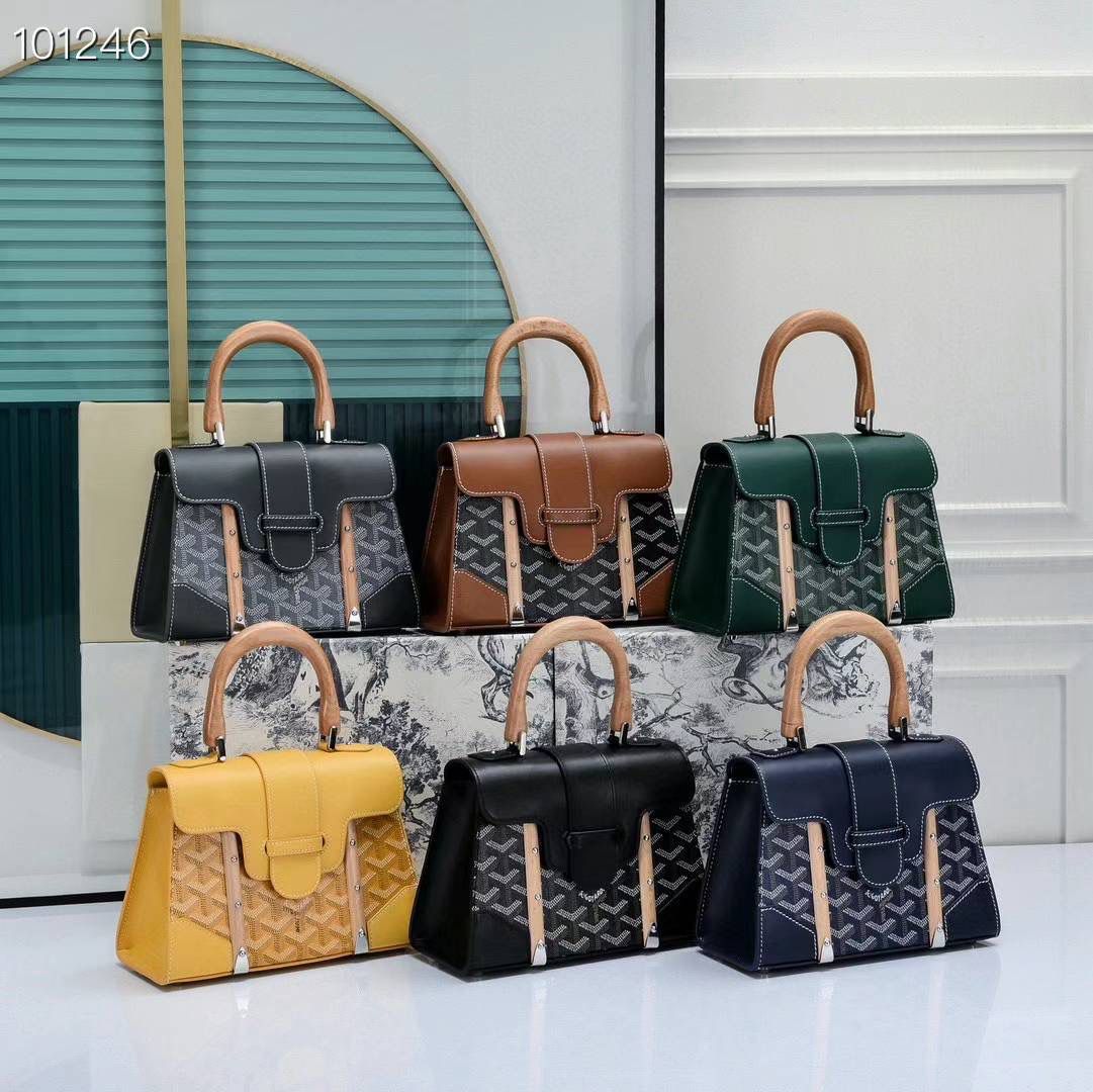 Luxury Goyard Saigon Top Handle Bag Grey | Beechwood Handle, Leather Trim & Crossbody Strap