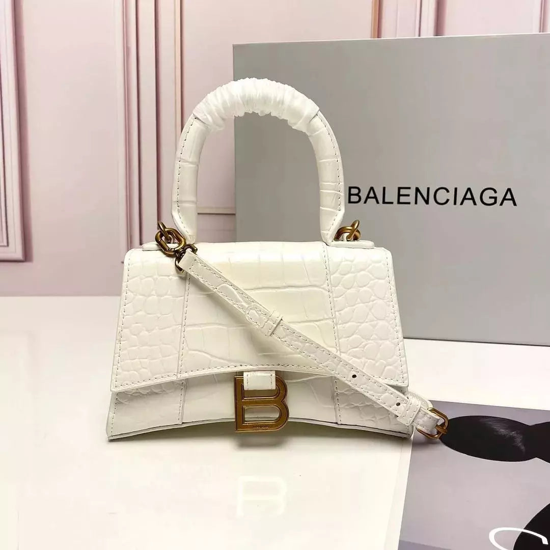 Balenciaga White Croc-Embossed Handbag with Gold