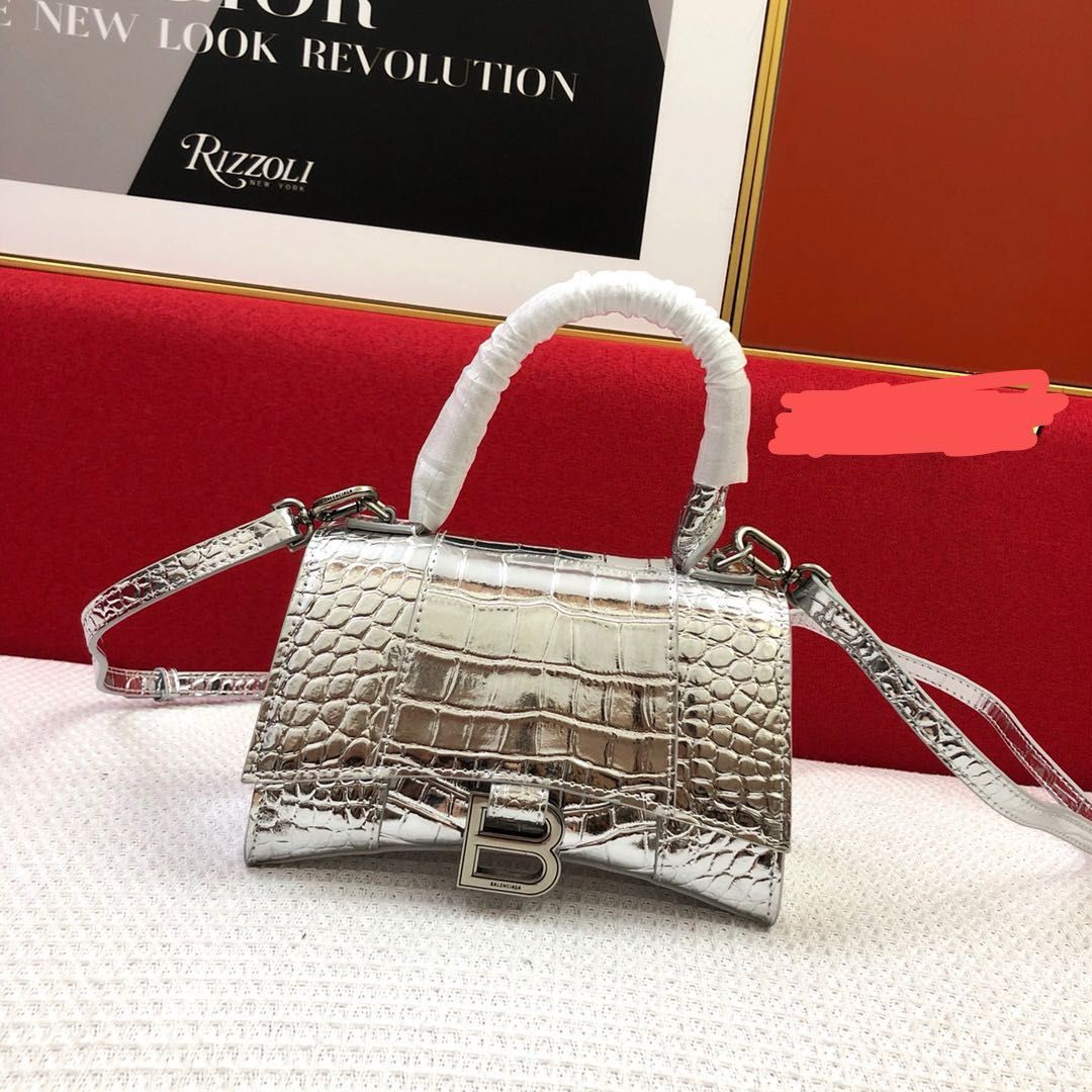 Balenciaga White Croc-Embossed Handbag with Gold