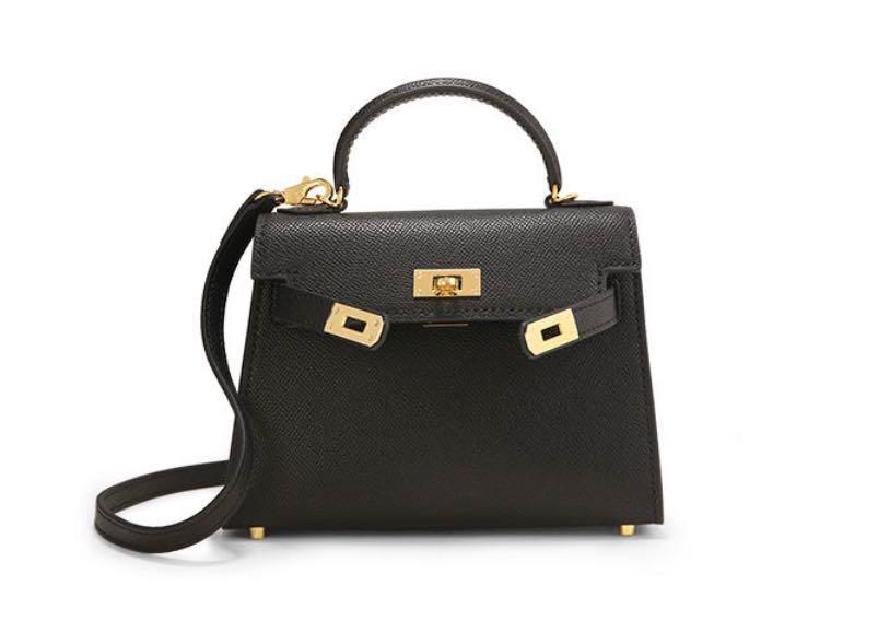 Elegant Black Leather Handbag with Gold Hardware