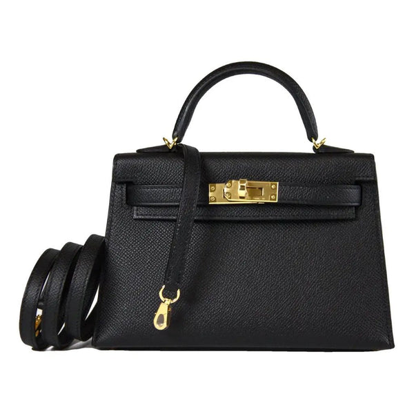 Elegant Black Leather Handbag with Gold Hardware