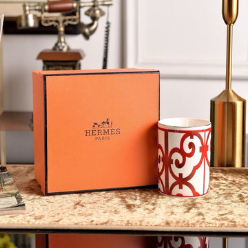 Hermès Paris Red and White Decorative Candle with Signature Packaging