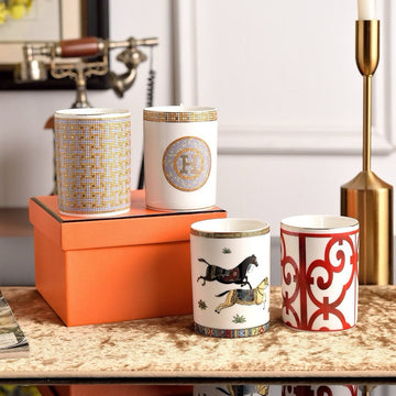 Hermès Paris Decorative Candle Collection with Signature Horse and Pattern Designs