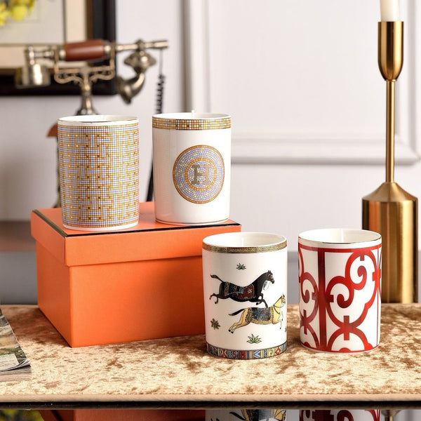 Hermès Paris Decorative Candle Collection with Signature Horse and Pattern Designs