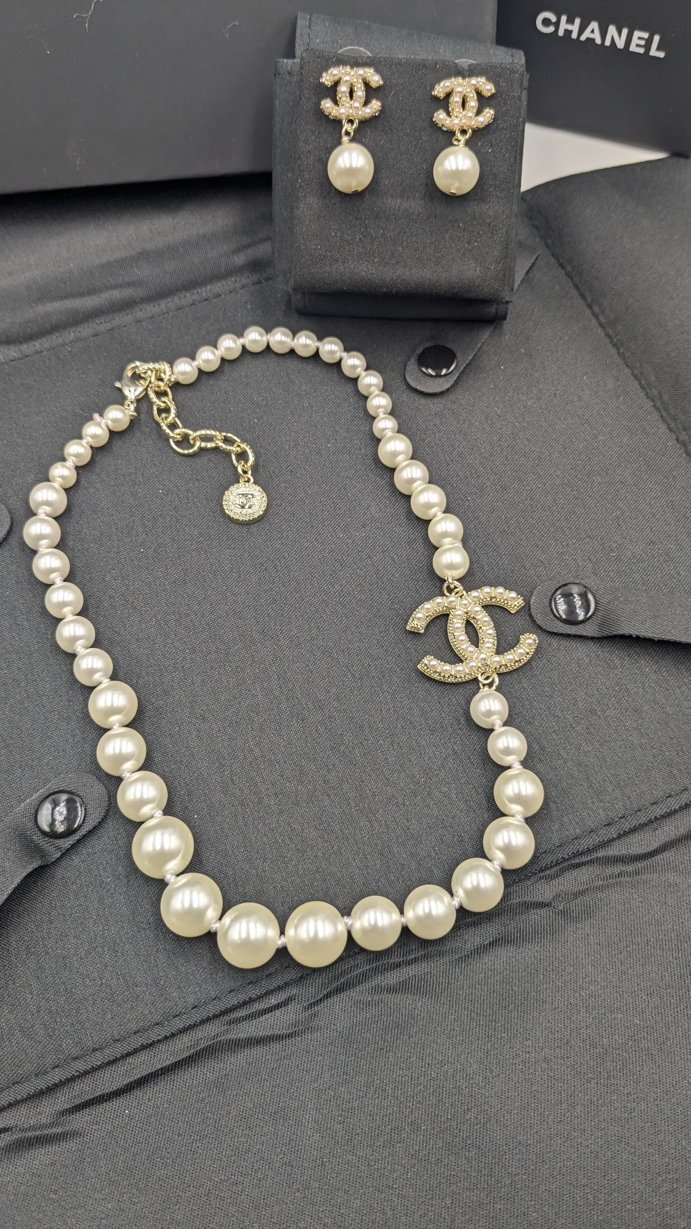 Chanel Pearl Drop Earrings with Signature CC Logo