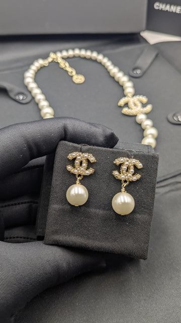 Chanel Pearl Drop Earrings with Signature CC Logo