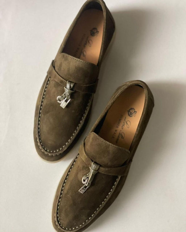 Elegant Dark Suede Loafers with Zip Detail