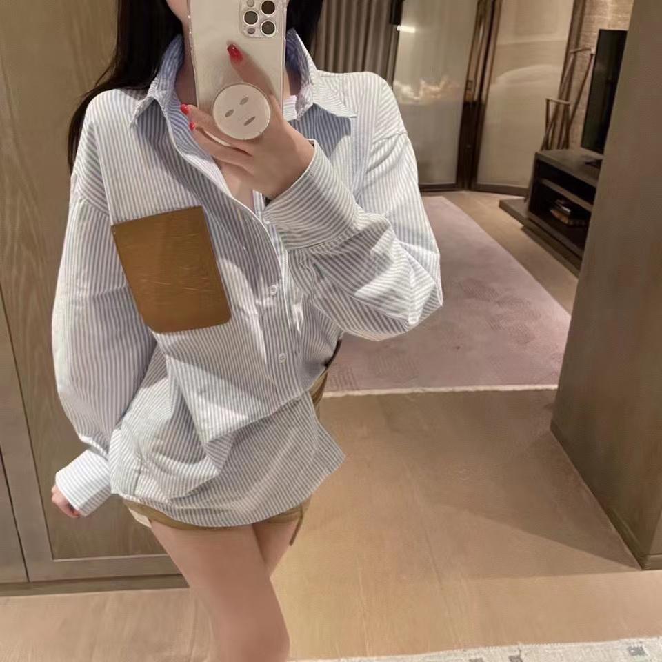 Casual Chic Striped Shirt with Tan Pocket and High-Waisted Shorts