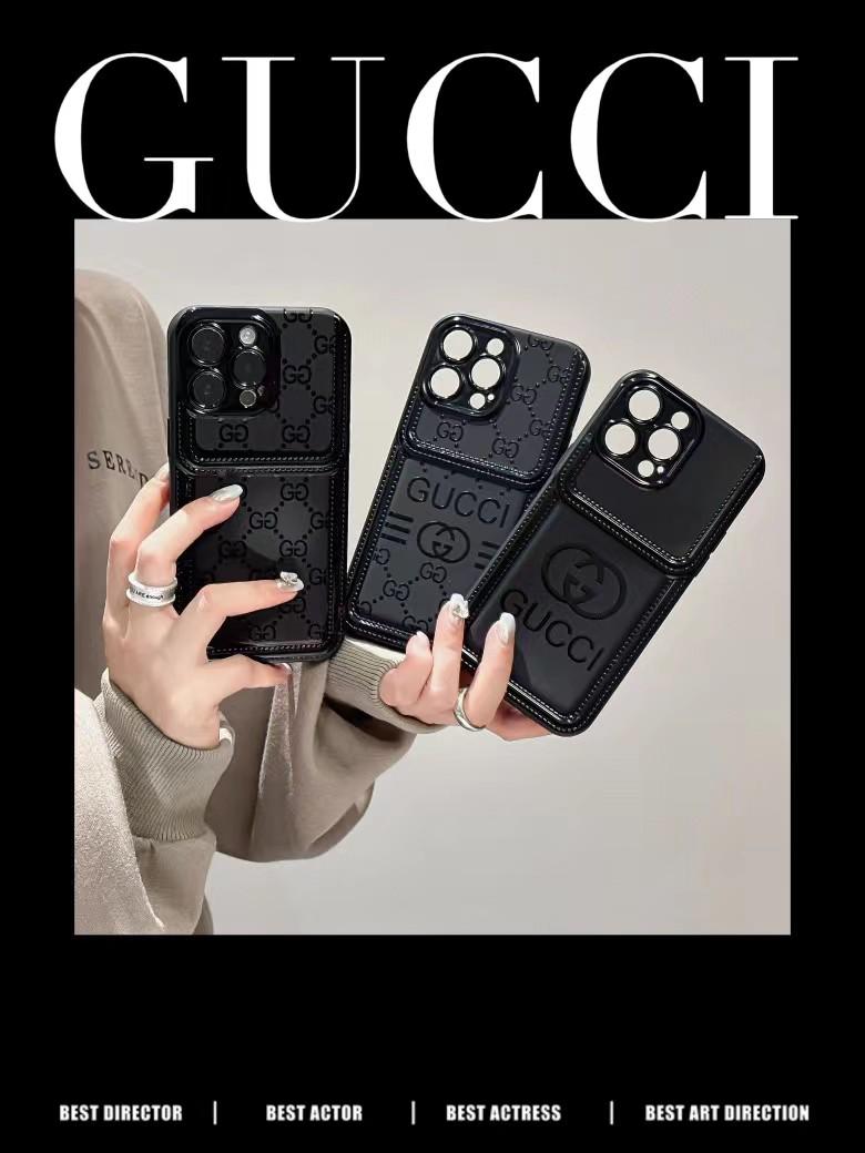 Gucci Black Leather Phone Case with Iconic GG Logo
