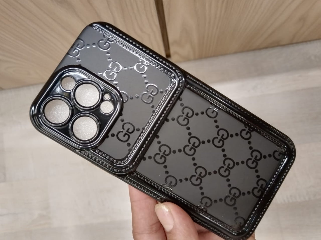 Gucci Black Leather Phone Case with Iconic GG Logo