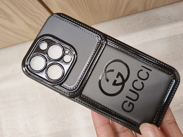 Gucci Black Leather Phone Case with Iconic GG Logo