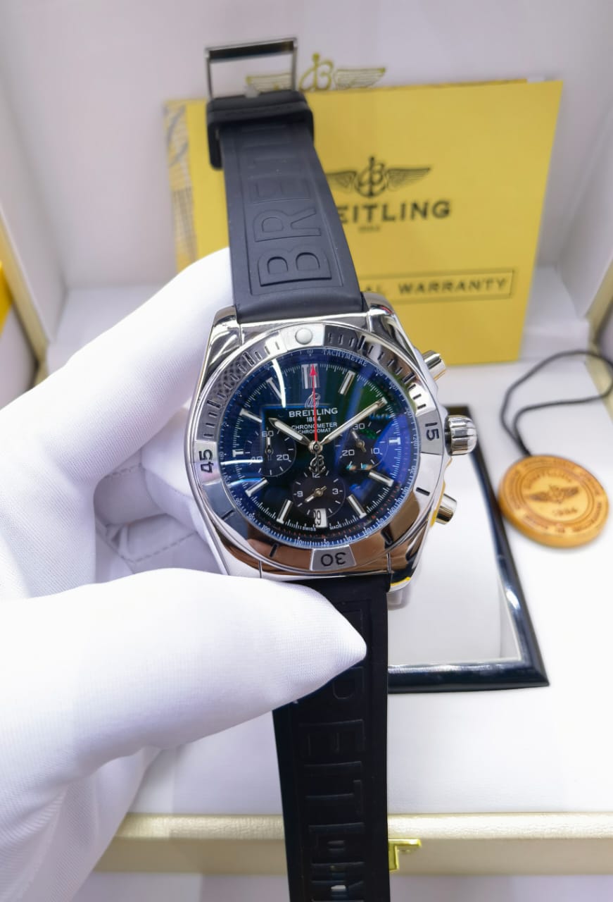 Breitling Chronograph with Blue Dial and Rubber Strap