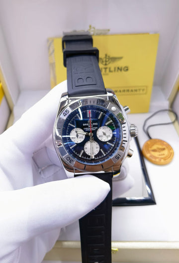 Breitling Chronograph with Blue Dial and Rubber Strap
