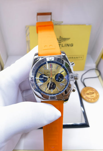 Breitling Chronograph with Gold Dial and Orange Rubber Strap