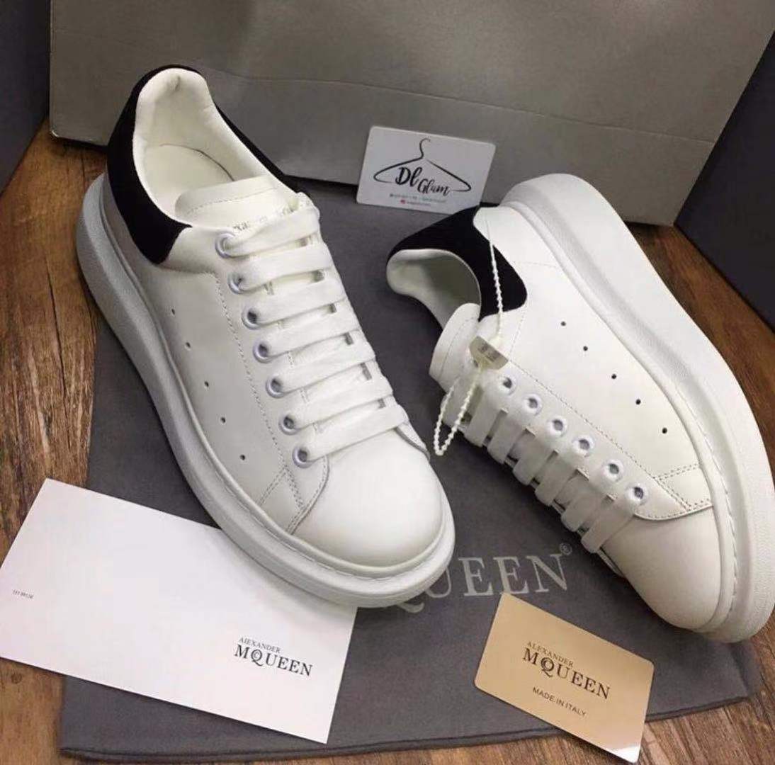 Elegant White Sneakers with Black Accent Heel