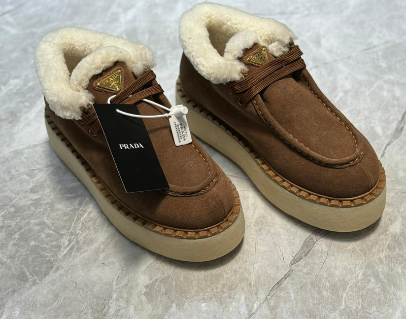 Prada Winter Wallabee Shoes | Suede with Shearling Lining